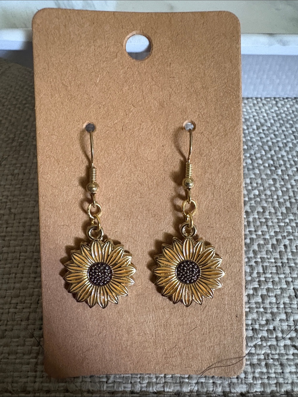Sunflower Drop Earrings - Gold Tone